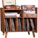 Table de platine avec rangement pour vinyles, étagères réglables, couleur marron foncé