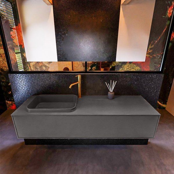 Mondiaz ERIN 150cm badmeubelset onderkast Dark grey met 1 lade + Wastafel RIDGE links 1 kraangat Dark grey