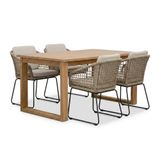 BUITEN living Corfu/Tulum Sahara Dust dining tuinset | 4 personen | teakhout + touw | 150cm