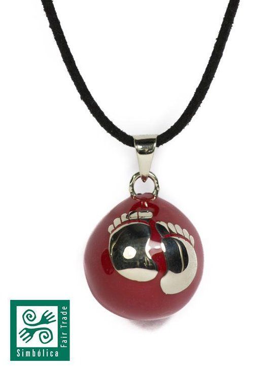 Zwangerschapsketting verzilverd babybel bola rood voetjes