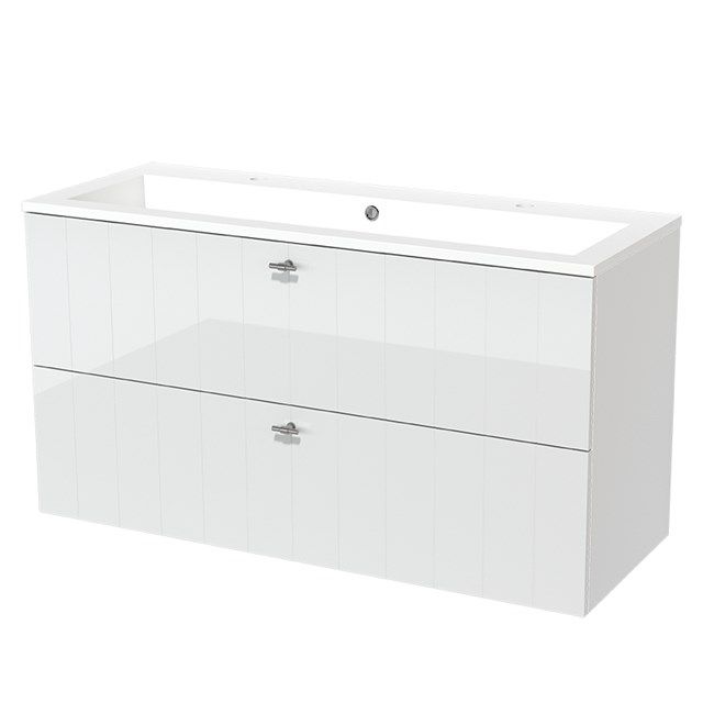 Maxaro Badkamermeubel 120cm Modulo Hoogglans Wit 2 Lades Lamel Wastafel Mineraalmarmer