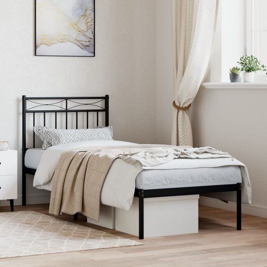 vidaXL Bedframe met hoofdbord metaal zwart 80x200 cm