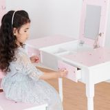 Teamson Kids Table de toilette en bois Enfants - Ensemble table et chaise - Rose/Blanc