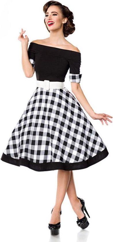 Belsira Swing Dames Midi-jurk - zwart/wit - 3XL