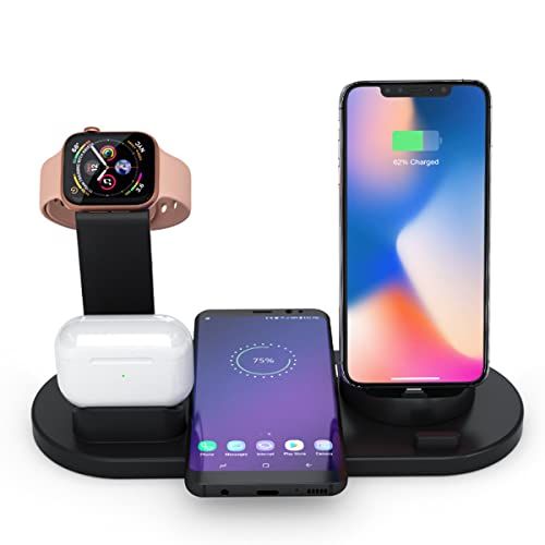 XiaoMuTongABC 4-in-1 draadloos oplaadstation voor Apple/Micro/Type C telefoons, Qi snelle draadloze oplaadstandaard voor iWatch-serie, Airpods, iPhone, Samsung Galaxy