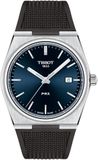 Tissot PRX men's watch silicone strap T137.410.17.041.00 steel blue background