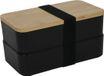 Merkloos Lunchbox met bestek dubbel 18x10x9,5cm zwart kunststof