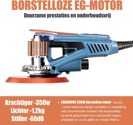 FANZTOOL Borstelloze Excentrische Schuurmachine 350W – 5 mm Excenter – 150 mm – Regelbaar – Met Koffer