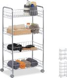 Relaxdays keukentrolley - 3 etages - 4 wielen - 77 x 40,5 x 26,5 cm - keukenrek - opbergtrolley - zilver