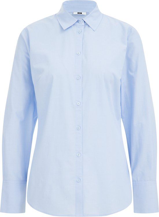 WE Fashion Dames overhemdblouse - Lichtblauw - Maat S - Katoen - Lange mouw - Regular Fit - Casual - Herfst/Winter 2024