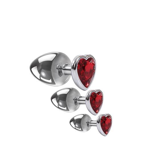 Adam & Eve Set van 3 metalen anaalplugs met rood hartjes sieraad