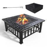 VOUNOT Outdoor vuurplaats met gaasdoek, multifunctionele verwarmingspannen voor tuin, terras, balkon, houtkachel, 81 x 81 x 45 cm, zwart