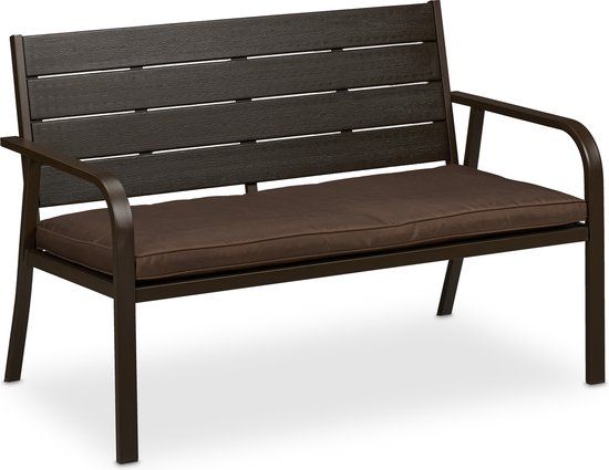 Merkloos Relaxdays Tuinbank met Kussen - 118 cm Breed - Houtlook - Bruin - 2 Zits