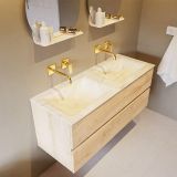 MONDIAZ VICA-DLUX Badkamermeubelset - 120cm - onderkast washed oak - 2 lades - inbouw wastafel cloud dubbel - zonder kraangaten - 60cm hoge versie - ostra VDX120Was2LD0Ost-XL60