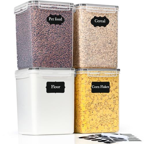 GoMaihe Set van 4 grote voorraaddozen voor het bewaren, 5,2 l meelblik met etiket en markers, luchtdichte mueslicontainer, BPA-vrij, vaatwasmachinebestendig