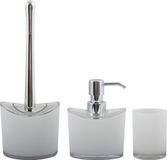 MSV Badkamer set Aveiro - Toiletborstel in houder, zeeppompje, beker - Kunststof - Wit