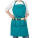 La Cordeline Schort 5 zakken Katoen Blauw Geborduurd, Verstelbaar TU Schort Tuinieren, DIY Koken