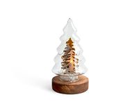 Kerstboom van glas met LED op houten sokkel, hoogte 16 cm