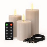 FlinQ Oplaadbare LED Kaarsen met Bewegende Vlam Ribbed - 3 stuks