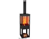 BBQ Collection Houtkachel met Schoorsteen - Tuinhaard 194 x 44 x 47 cm - Terrashaard met Vonkenscherm - Terraskachel met As-Opvangbak en Brandhout Opslag - Houtkachel Tuin - Carbon Staal