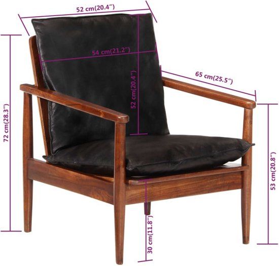 vidaXL Fauteuil Echt Leer en Massief Acaciahout Zwart/Bruin
