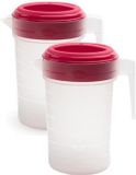 Plasticforte Carafe à eau - 2x - 2L - fuchsia/transparent - avec couvercle - plastique - carafe