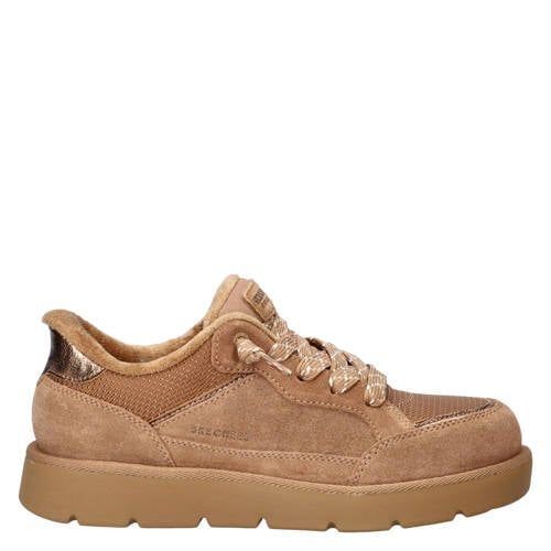 Skechers suède sneakers met profielzool - cognac