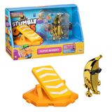 Bizak Stumble Guys speelset met beweegbaar figuur, 7,5 cm, speelt scènes uit het videospel, Mr. Banana met trampoline, jongens en meisjes vanaf 8 jaar (64119201)