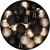 Merkloos / Sans marque Kaemingk B.V. Kleine kerstballen - 28x st - zwart en champagne - D3 cm - kunststof - kerstversiering