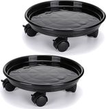 Merkloos Unyqoos® 2-delige set plantenrollers, 13 inch – plantenpotonderzetters met 4 wielen (2 met rem), voedselveilig PP-materiaal, diameter 33/29,5 cm, draagvermogen 56 kg, zwart