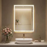 SONGMICS Badkamerspiegel met verlichting, rechthoekige wandspiegel, anti-condensfunctie, instelbare kleurtemperatuur en helderheid, badkamer, 70,7 x 50,7 cm, wolkenwit LWM212WC02