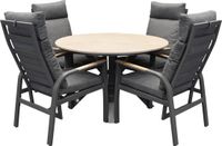 AVH-Collectie Quincy Kota dining tuinset 120xH75 cm rond 5 delig verstelbaar polywood