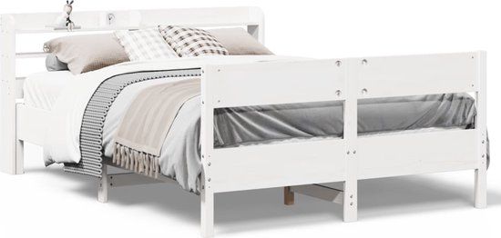 vidaXL Bedframe Grenenhout Wit 160x200 cm