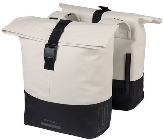 BASIL Cove - Dubbele fietstas - 28-32 liter - Waterafstotend - Reflectie details - Gerecycled materiaal - wit/zwart