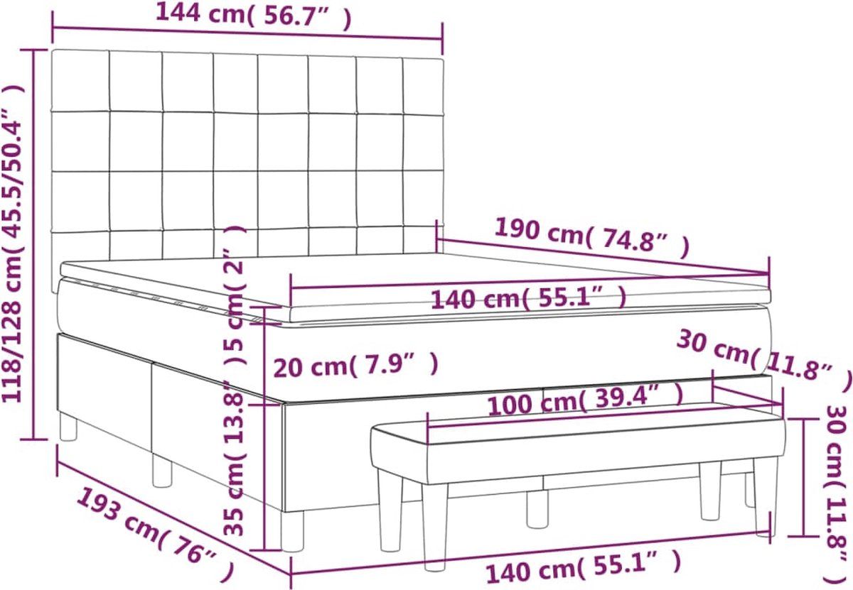 vidaXL Boxspring met matras - stof - zwart - 140x190 cm