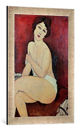 kunst für alle Ingelijste afbeelding van Amedeo Modigliani Large Seated Nude, kunstdruk in hoogwaardige handgemaakte fotolijsten, 40x60 cm, zilver Raya