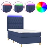 VidaXL Boxspring met Matras en LED Stof Blauw 100x200 cm