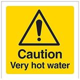 VSafety Caution Zeer Warm Water Teken - Vierkant - 100mm x 100mm - 1mm Stijf Kunststof