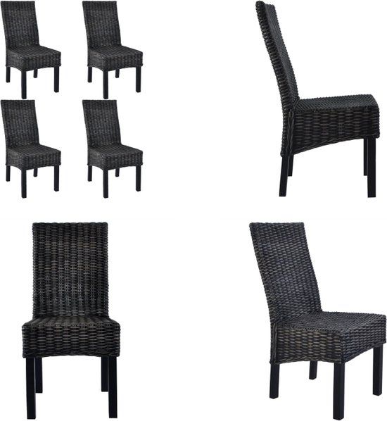 vidaXL Eetkamerstoelen 4 stuks kubu rattan en mangohout zwart