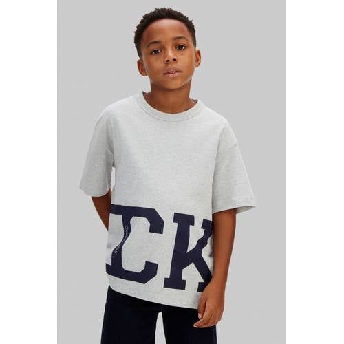 Calvin Klein T-shirt grijs melange Jongens Katoen Ronde hals Logo - maat 152