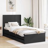 vidaXL Bedframe met opbergruimte en hoofdbord Zwart 75 x 190 cm