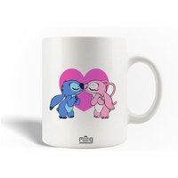 Maniacase Keramische mok, Stitch en engel blauw roze