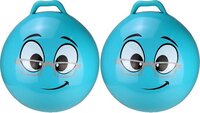 SKIPPY BUDDY 2x stuks skippybal smiley voor kinderen blauw 55 cm - Zomer buiten speelgoed