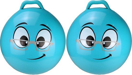 SKIPPY BUDDY 2x stuks skippybal smiley voor kinderen blauw 55 cm - Zomer buiten speelgoed