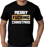 Bellatio Decorations Shoppartners Bv Grote maten fout Kerst t-shirt - Merry Fucking Christmas - zwart voor heren - kerstkleding / kerst outfit XXXXL