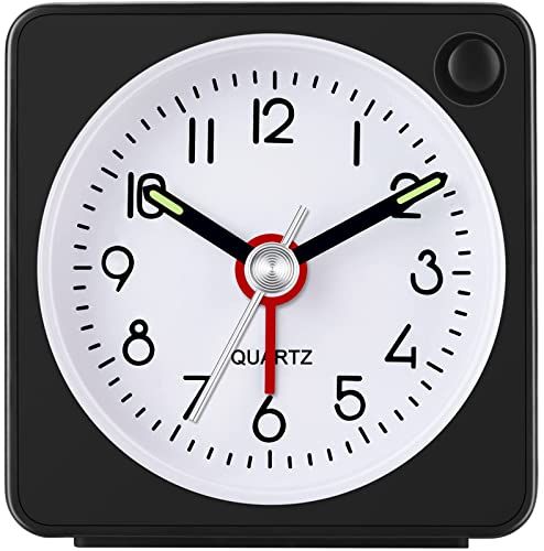 YouJabz Analoge wekker, klassieke analoge reiswekker met sluimerfunctie en licht, mini-wekker, compact formaat, wekker zonder tikken, rustig kwartsuurwerk, Crescendo-alarm, eenvoudige bediening