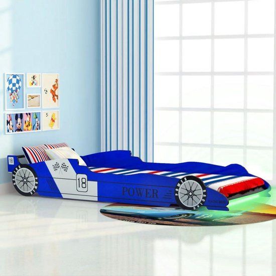 vidaXL Kinderbed Raceauto - LED - 90x200cm - Blauw