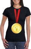Bellatio Decorations Shoppartners Bv Gouden medaille kampioen shirt zwart dames - Winnaar shirt Nr 1 S