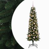 vidaXL Smalle kunstkerstboom met kerstballen 210 cm 300 LED's Warmwit