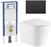Geberit QeramiQ Dely Toiletset - 36.3x51.7cm - diepspoel - rimless - Geberit UP720 inbouwreservoir - softclose toiletzitting - mat zwarte bedieningsplaat - rechtehoekige knoppen - met Burda frame - mat wit